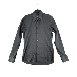 Hugo Boss Slim Fit Button Down Shirt Men Sz S 37/38 Black Casual Long Sleeve